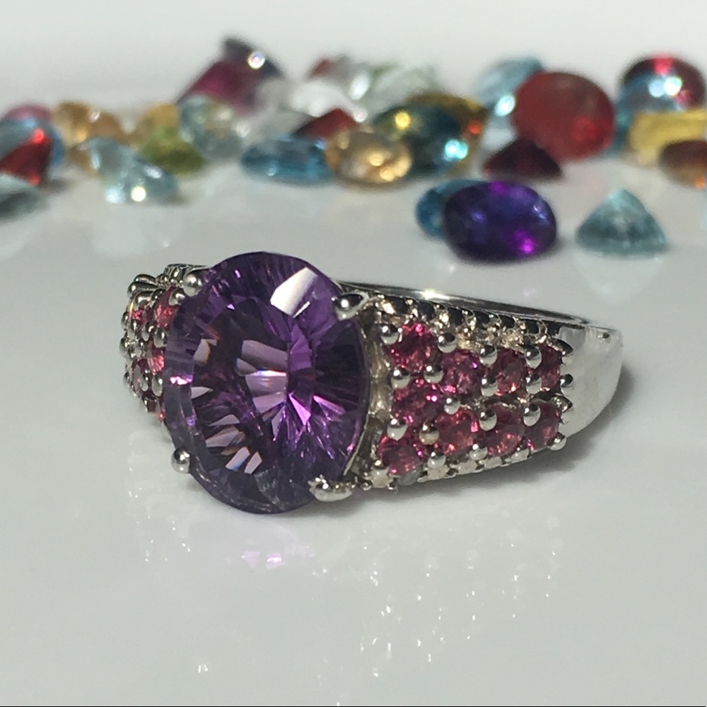 Genuine Amethyst Rhodolite Garnet Diamond Sterling